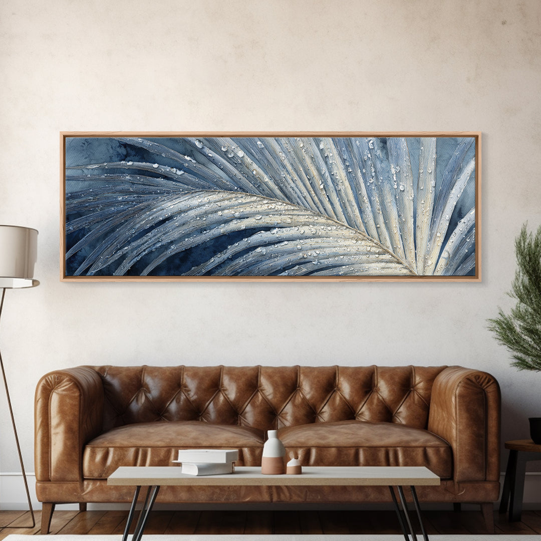 Rain Soaked Palm Leaf Closeup Canvas Print, Tropical Art, Botanical Art, Living Room Decor, Watercolor Art, Tropic, TRO-3x1-61