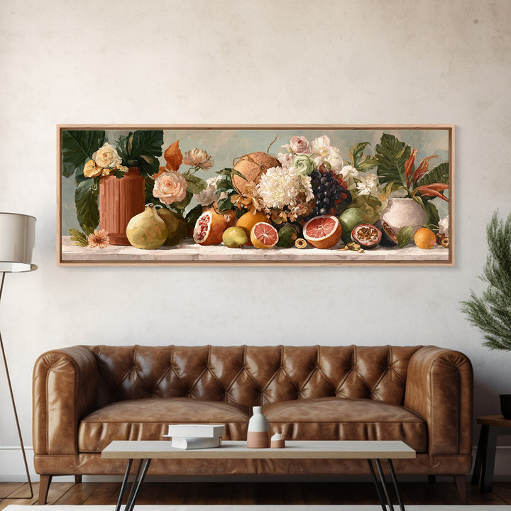 Tropical Fruit Market Arrangement Framed Canvas Print, Tropical Art, Statement Artwork, Living Room Decor, Fine Art, Tropic, TRO-3x1-7