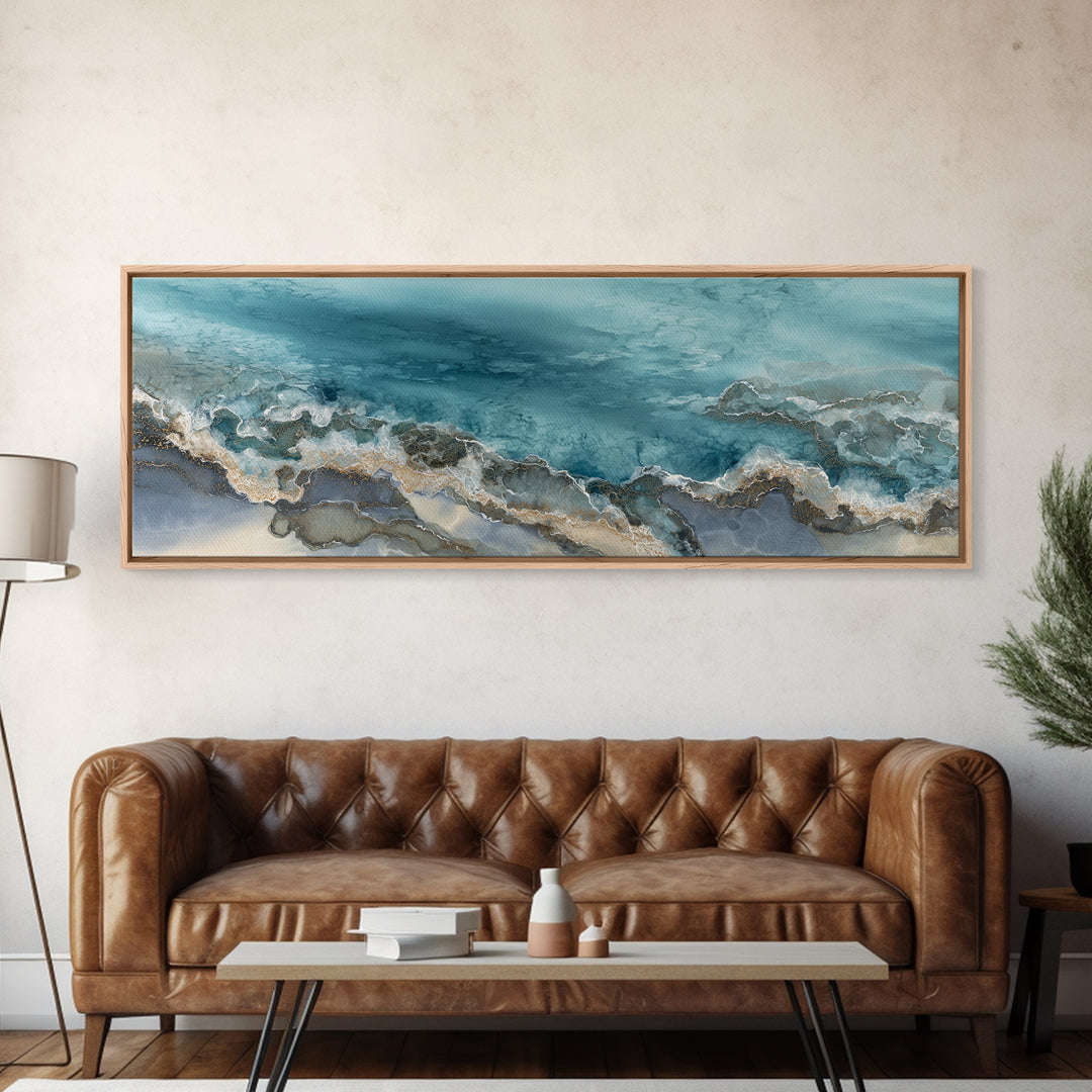 Tropical Lagoon with Turquoise Water Canvas Print, Tropical Art, Pink Wall Art, Living Room Decor, Tropic, Coastal Art, TRO-3x1-71