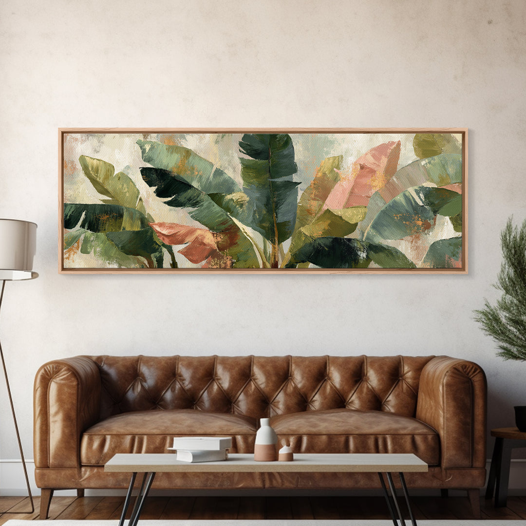 Banana Leaves Layered Framed Canvas Print, Tropical Art, Neutral Decor, Living Room Decor, Fine Art, Tropic, Home Decor, TRO-3x1-73