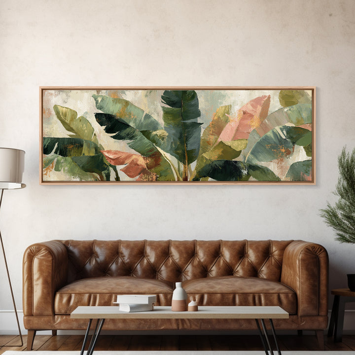 Banana Leaves Layered Framed Canvas Print, Tropical Art, Neutral Decor, Living Room Decor, Fine Art, Tropic, Home Decor, TRO-3x1-73