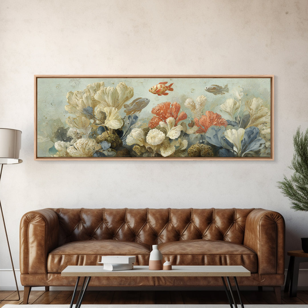 Tropical Fish over Coral Reef Canvas Print, Tropical Art, Oversized Wall Art, Living Room Decor, Fine Art, Tropic, Beach Print, TRO-3x1-75