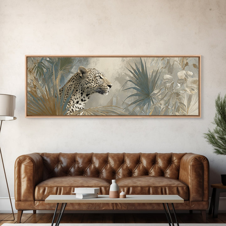 Leopard Hidden Among Palm Leaves Canvas Print, Tropical Art, Printable, Living Room Decor, Fine Art, Tropic, Coastal Decor, TRO-3x1-78