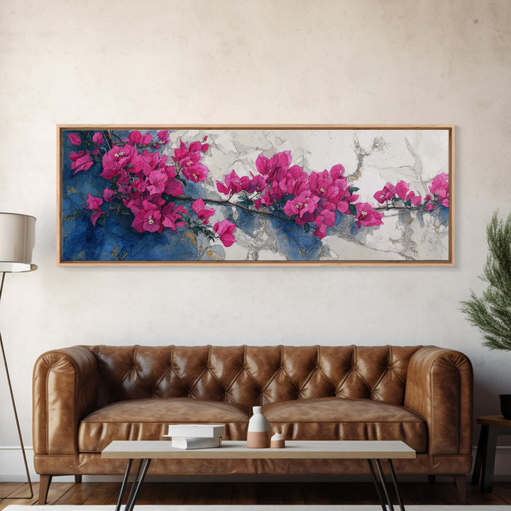 Pink Bougainvillea over White Wall Canvas Print, Tropical Art, Trendy Wall Art, Living Room Decor, Tropic, Luxury Decor, TRO-3x1-8