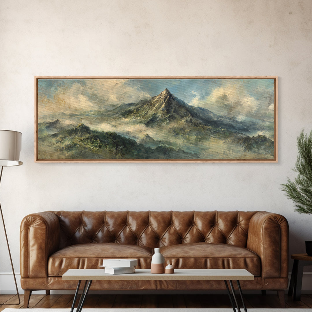 Island Volcano with Lush Foreground Framed Canvas Print, Tropical Art, Set of 3 Prints, Living Room Decor, Fine Art, Tropic, TRO-3x1-9
