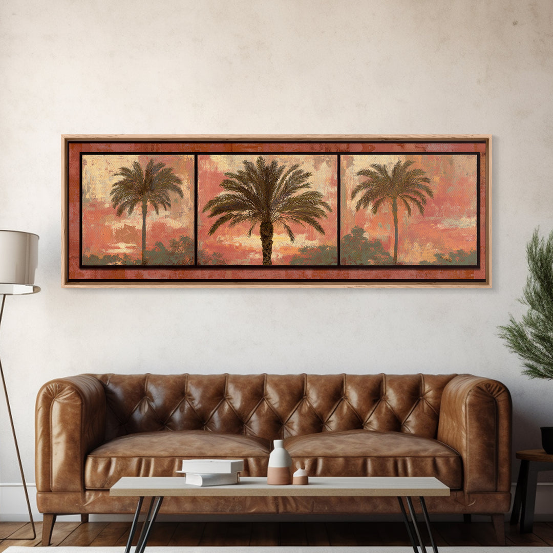 Palm Tree Silhouettes Canvas Print, Tropical Art, Digital Art, Living Room Decor, Oil Painting, Tropic, Watercolor Art, TRO-3x1-92