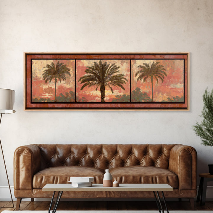 Palm Tree Silhouettes Canvas Print, Tropical Art, Digital Art, Living Room Decor, Oil Painting, Tropic, Watercolor Art, TRO-3x1-92