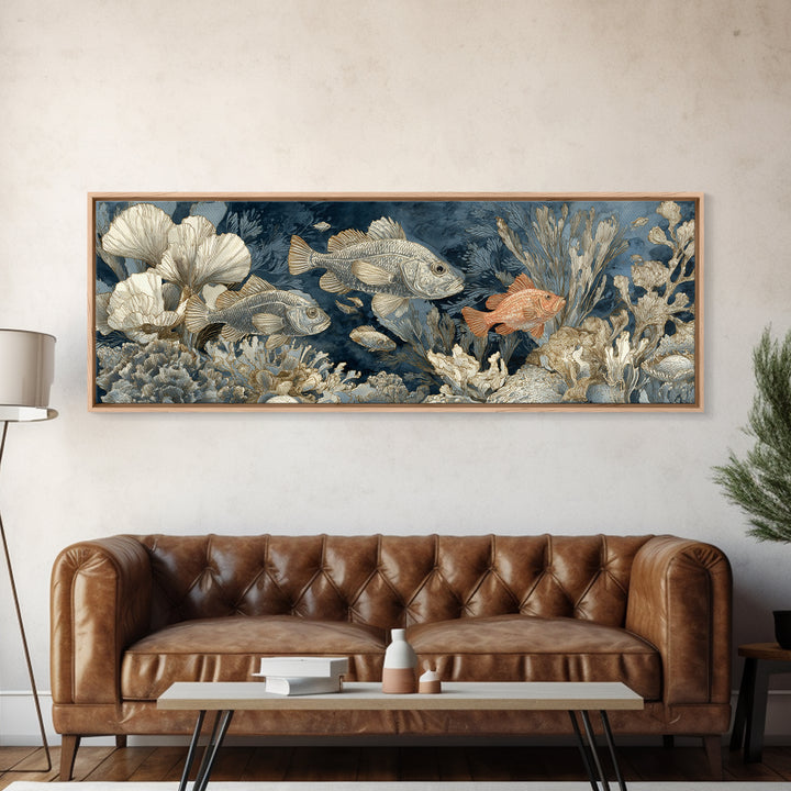 Tropical Fish over Coral Reef Framed Canvas Print, Tropical Art, Printable, Living Room Decor, Fine Art, Tropic, Coastal Decor, TRO-3x1-99
