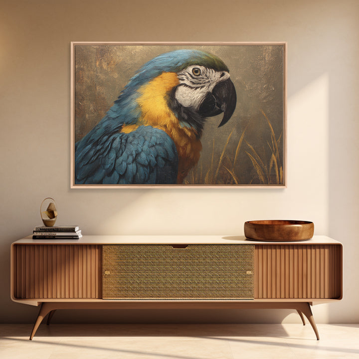 Parrot Portrait with Emerald Feathers Canvas Print, Tropical Art, Beach Wall Art, Living Room Decor, Fine Art, Tropic, TRO-3x2-12