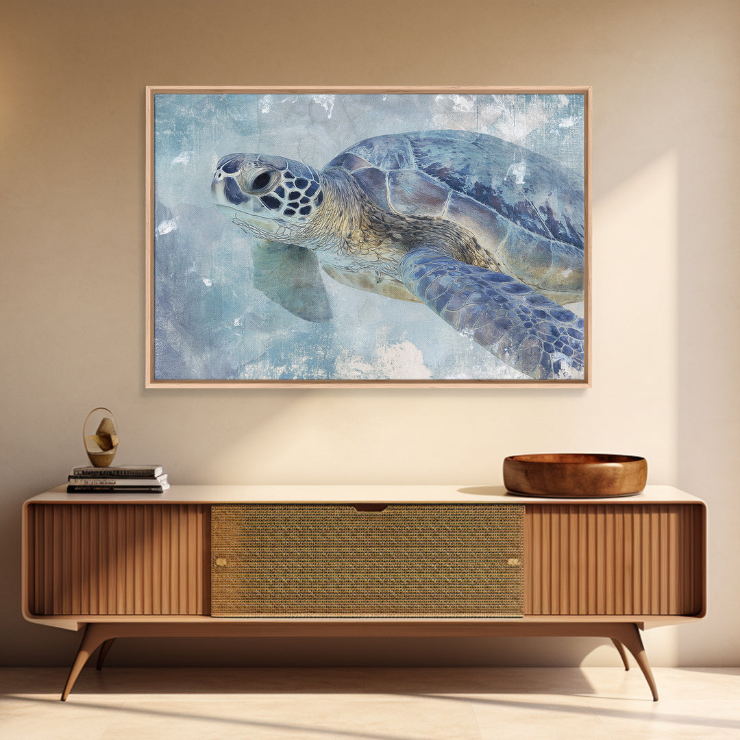 Sea Turtle Near Tropical Reef Framed Canvas Print, Tropical Art, Gallery Wall Art, Living Room Decor, Fine Art, Tropic, TRO-3x2-23