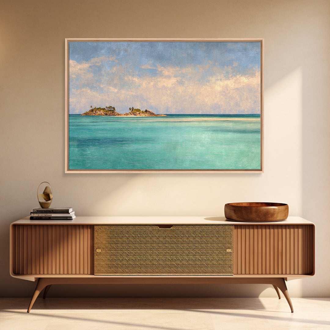 Tropical Lagoon with Turquoise Water Framed Canvas Print, Tropical Art, Room Decor, Living Room Decor, Fine Art, Tropic, TRO-3x2-35