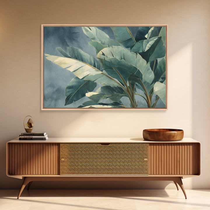 Banana Leaves Layered Canvas Print, Tropical Art, Botanical Art, Living Room Decor, Oil Painting, Tropic, Minimalist Decor, TRO-3x2-37