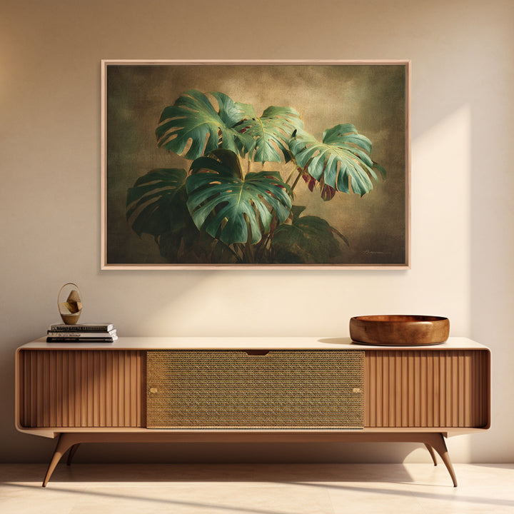 Lush Monstera Leaves Framed Canvas Print, Tropical Art, Gallery Wall Art, Living Room Decor, Fine Art, Tropic, TRO-3x2-5