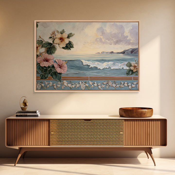 Sunset Surf Scene Framed Canvas Print, Tropical Art, Beach Decor, Living Room Decor, Oil Painting, Tropic, Fine Art Print, TRO-3x2-50
