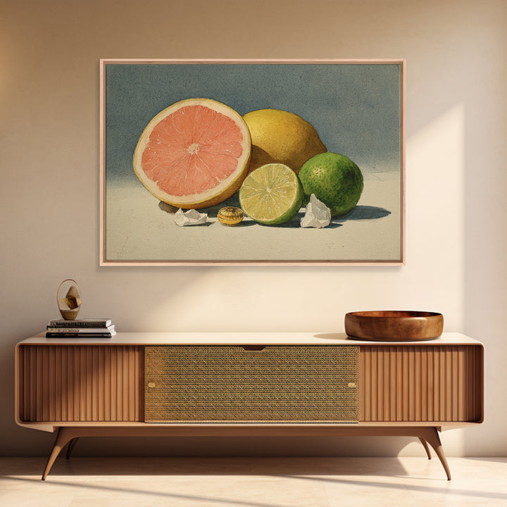 Bright Papaya and Lime Still Life Canvas Print, Tropical Art, Beach Print, Living Room Decor, Abstract Art, Tropic, TRO-3x2-52