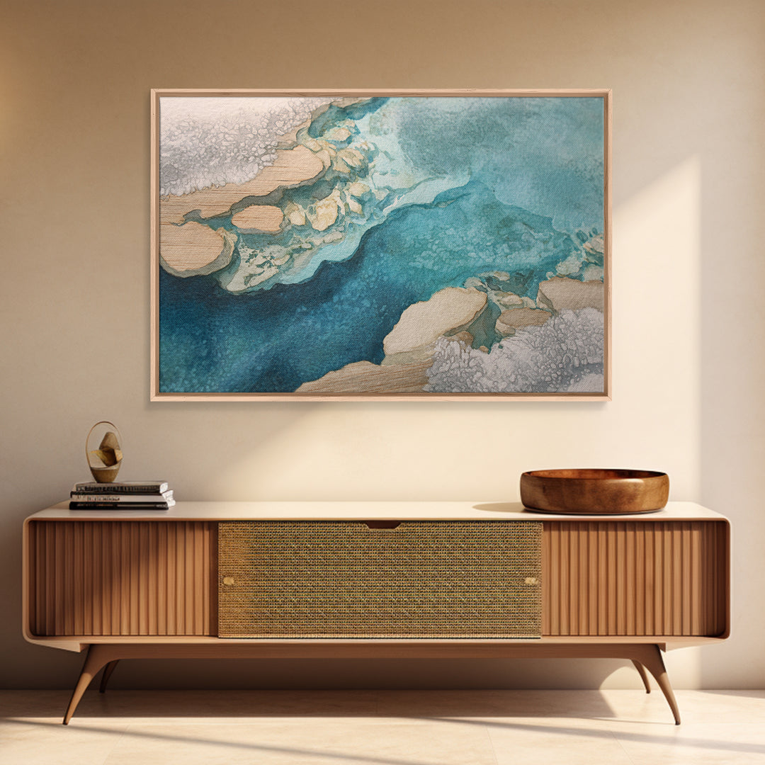 Tropical Lagoon with Turquoise Water Framed Canvas Print, Tropical Art, Digital Art, Living Room Decor, Oil Painting, Tropic, TRO-3x2-59