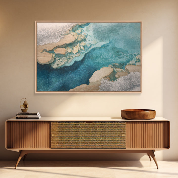 Tropical Lagoon with Turquoise Water Framed Canvas Print, Tropical Art, Digital Art, Living Room Decor, Oil Painting, Tropic, TRO-3x2-59