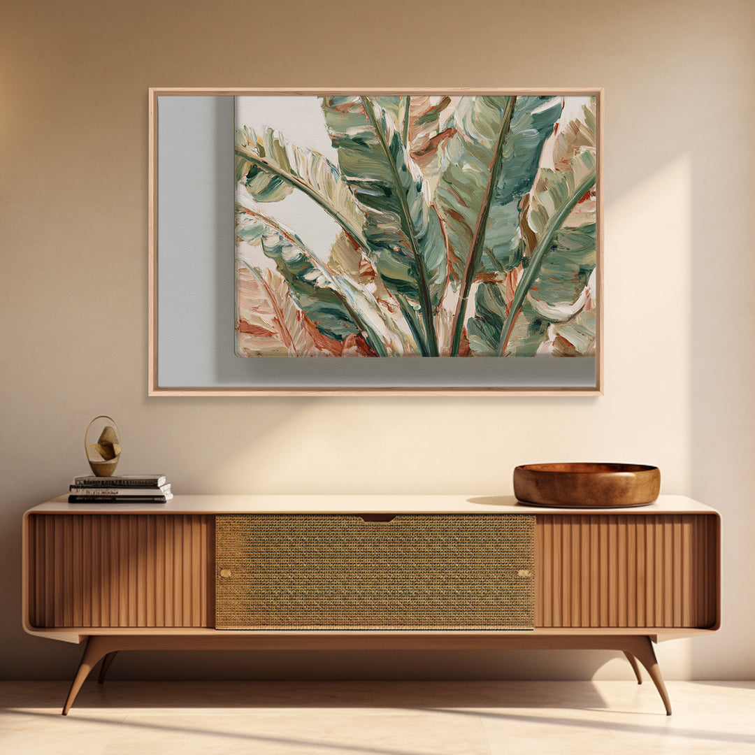 Banana Leaves Layered Canvas Print, Tropical Art, Botanical Art, Living Room Decor, Oil Painting, Tropic, Minimalist Decor, TRO-3x2-61