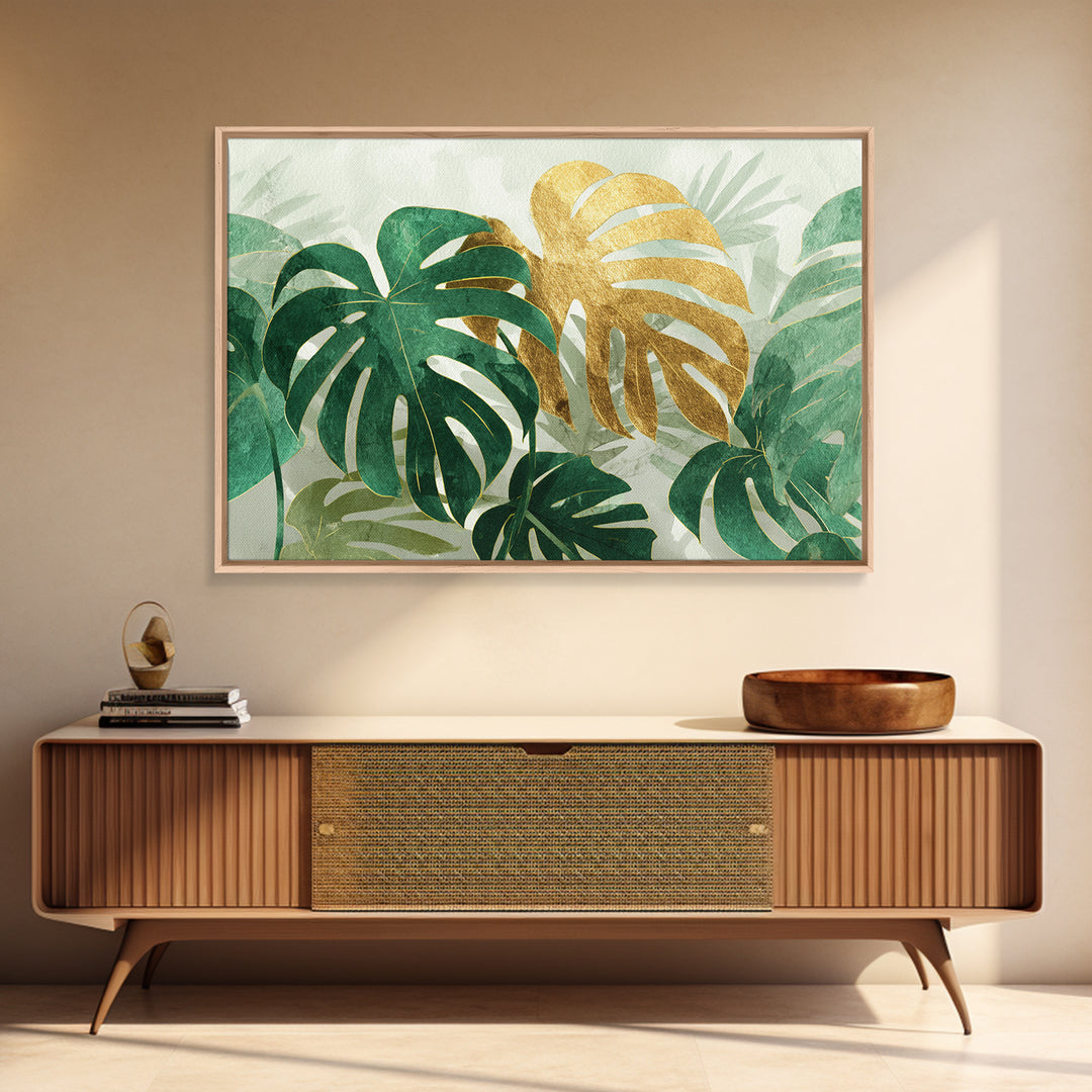 Lush Monstera Leaves Framed Canvas Print, Tropical Art, Room Decor, Living Room Decor, Fine Art, Tropic, Printable, TRO-3x2-77