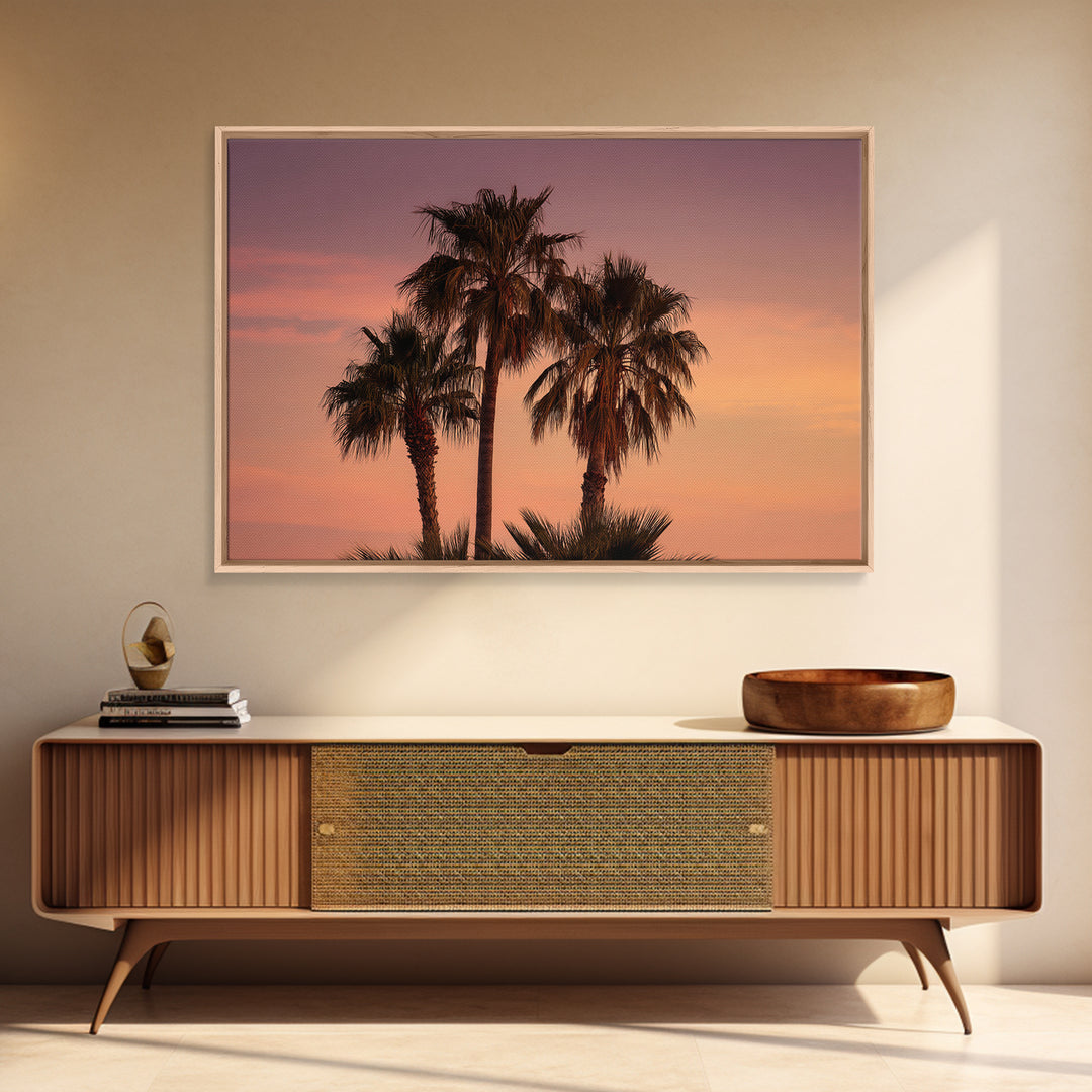 Palm Tree Silhouettes Framed Canvas Print, Tropical Art, Beach Decor, Living Room Decor, Oil Painting, Tropic, Fine Art Print, TRO-3x2-8
