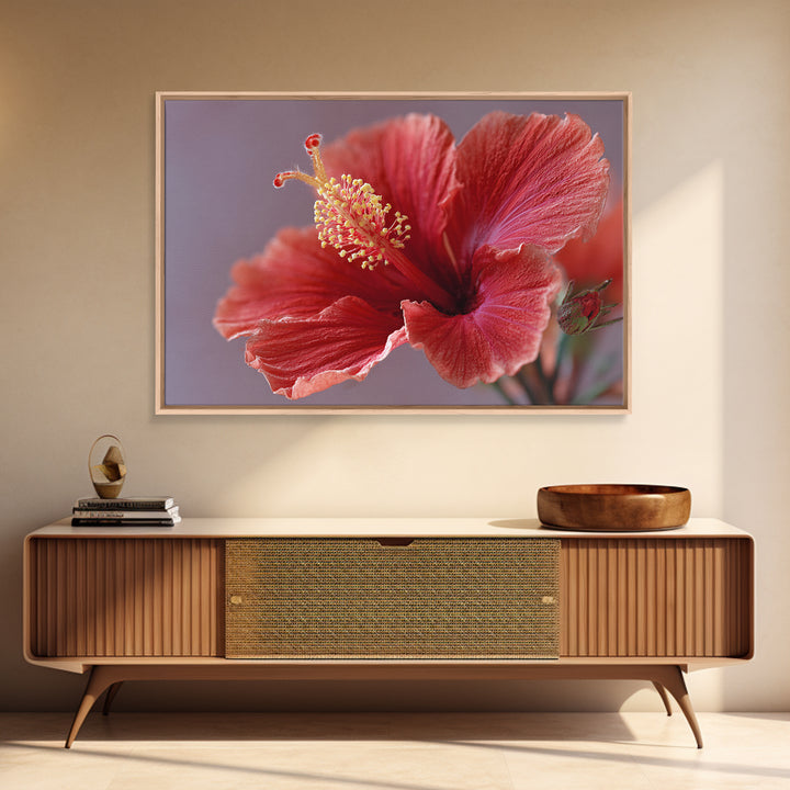 Hibiscus Flower Closeup Framed Canvas Print, Tropical Art, Fine Art Print, Living Room Decor, Watercolor Art, Tropic, TRO-3x2-81