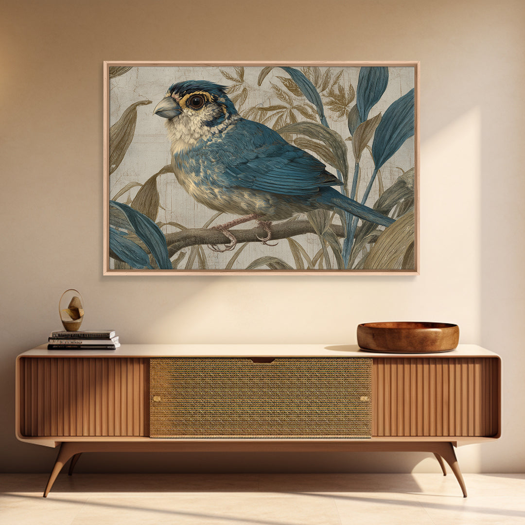 Colorful Jungle Bird Pattern Framed Canvas Print, Tropical Art, Print, Living Room Decor, Fine Art, Tropic, Coastal Wall Art, TRO-3x2-96