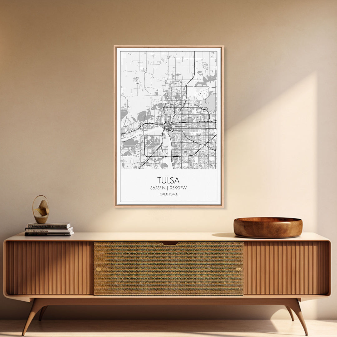 Tulsa Street Map, Oklahoma Map, City Map Print, Modern Wall Art, Wall Art, Canvas Print, Dorm Room Décor, Gift For Husband, Travel Art Print