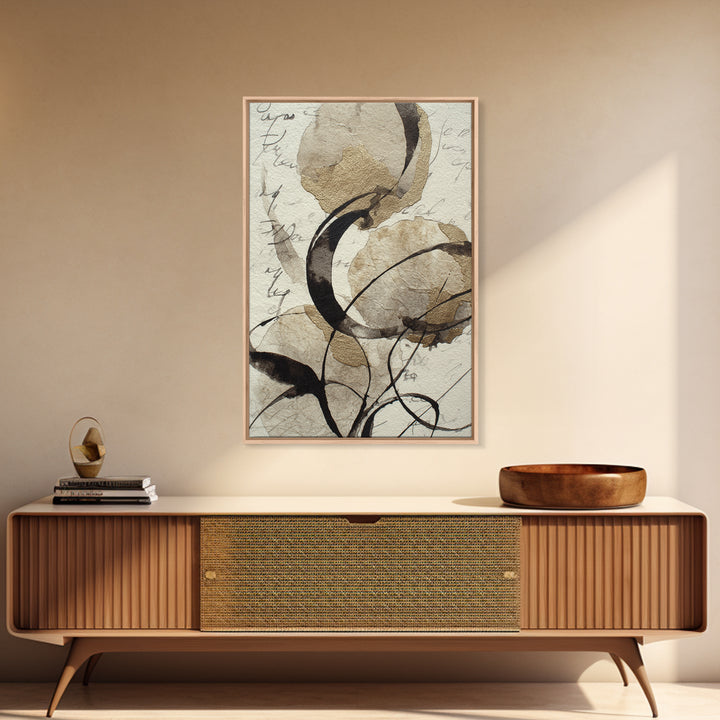 Calligraphy Swashes Forming Floral Composition Framed Canvas Print, Typography Art, Room Decor, Living Room Decor, TYP-2x3-64