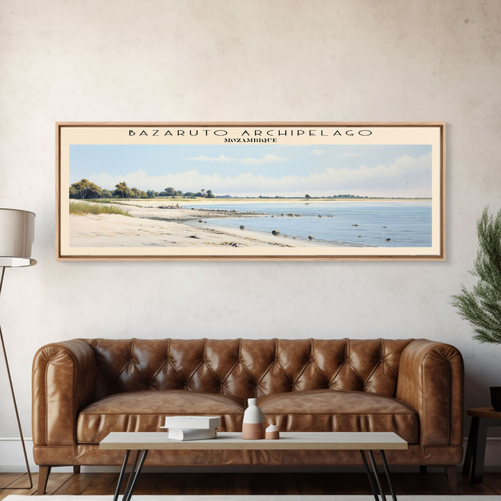 Bazaruto Archipelago Travel Art Framed Canvas Print, COUNTRY Wall Decor, Home Decor, Travel Poster, Vintage Wall Art, Watercolor Painting
