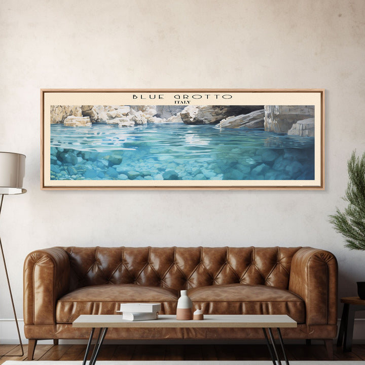 Blue Grotto Retro Style Travel Poster - Framed Canvas Print - COUNTRY Travel Decor | Vintage Style Home Decor - Travel Print - Wall Art