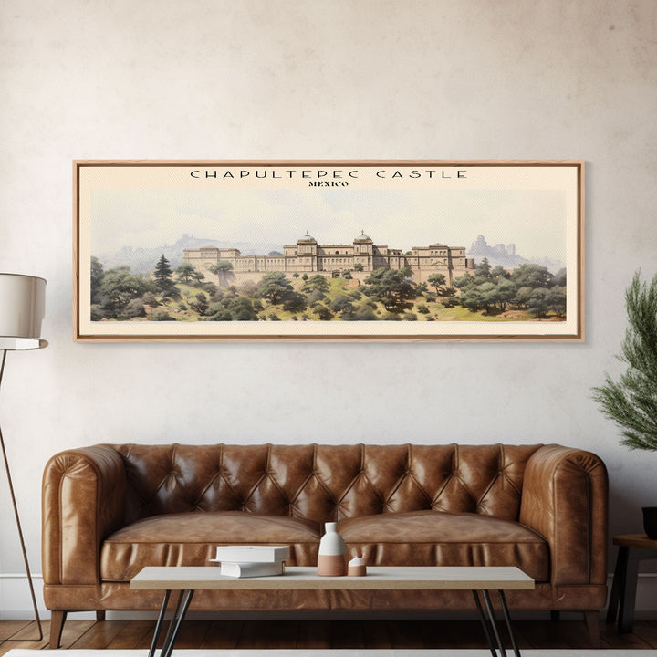 Chapultepec Castle Retro Style Travel Poster - Framed Canvas Print - COUNTRY Travel Decor | Vintage Style Home Decor - Travel Print - Wall Art