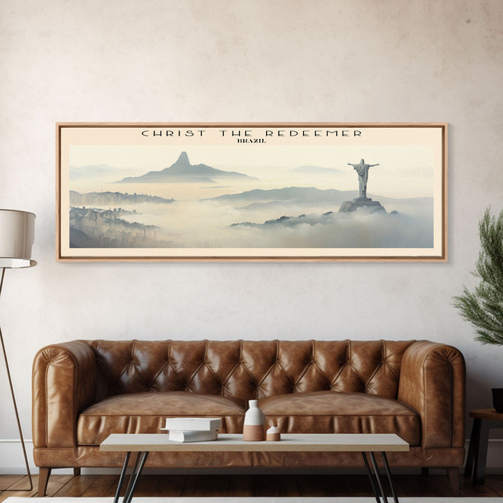 Christ the Redeemer Travel Art Framed Canvas Print, COUNTRY Wall Decor, Home Decor, Travel Poster, Vintage Wall Art, Watercolor Painting