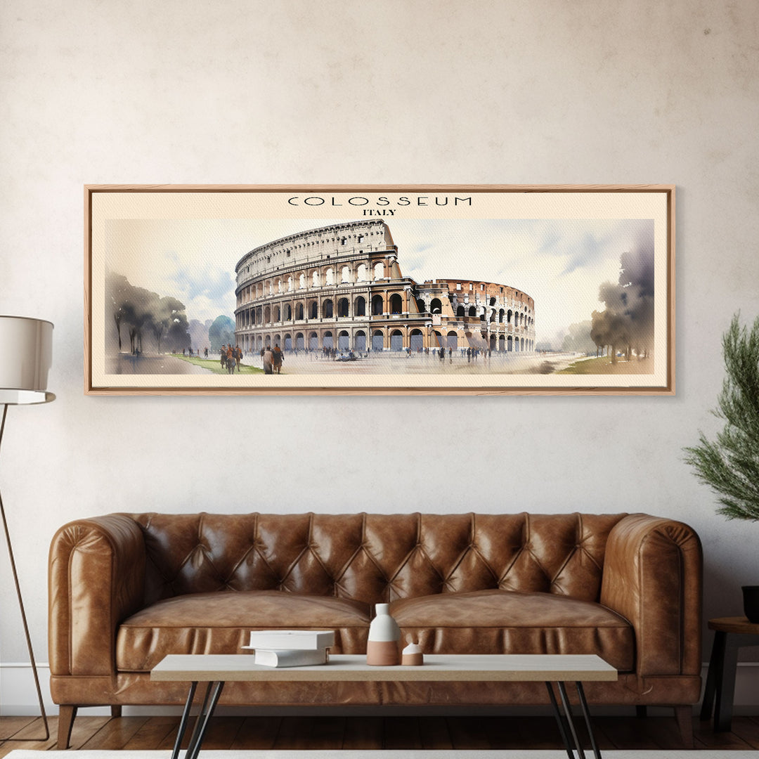 Colosseum Retro Style Travel Poster - Framed Canvas Print - COUNTRY Travel Decor | Vintage Style Home Decor - Travel Print - Wall Art