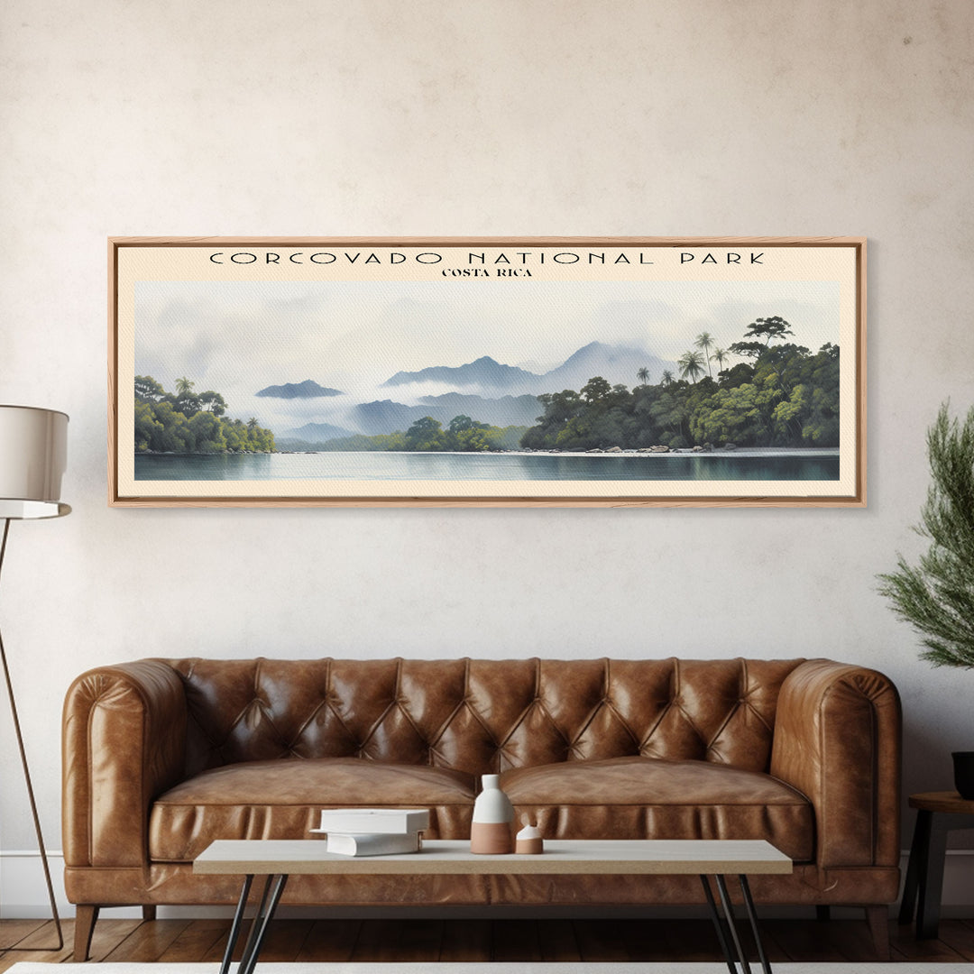 Corcovado National Park Travel Art Framed Canvas Print, COUNTRY Wall Decor, Home Decor, Travel Poster, Vintage Wall Art, Watercolor Painting