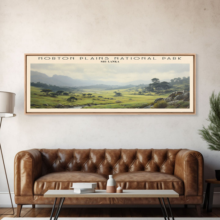 Horton Plains National Park Travel Art Framed Canvas Print, COUNTRY Wall Decor, Home Decor, Travel Poster, Vintage Wall Art, Watercolor Painting