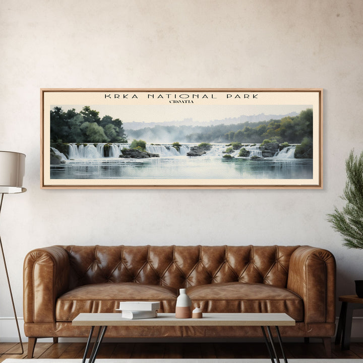 Krka National Park Retro Style Travel Poster - Framed Canvas Print - COUNTRY Travel Decor | Vintage Style Home Decor - Travel Print - Wall Art