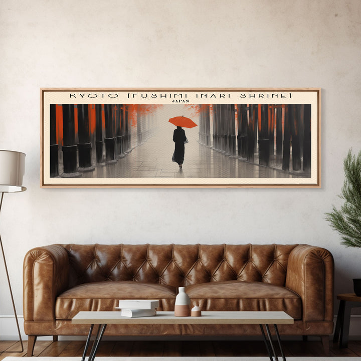 Kyoto Fushimi Inari Shrine Travel Art Framed Canvas Print, COUNTRY Wall Decor, Home Decor, Travel Poster, Vintage Wall Art, Watercolor Painting
