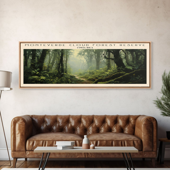 Monteverde Cloud Forest Reserve Retro Style Travel Poster - Framed Canvas Print - COUNTRY Travel Decor | Vintage Style Home Decor - Travel Print - Wall Art