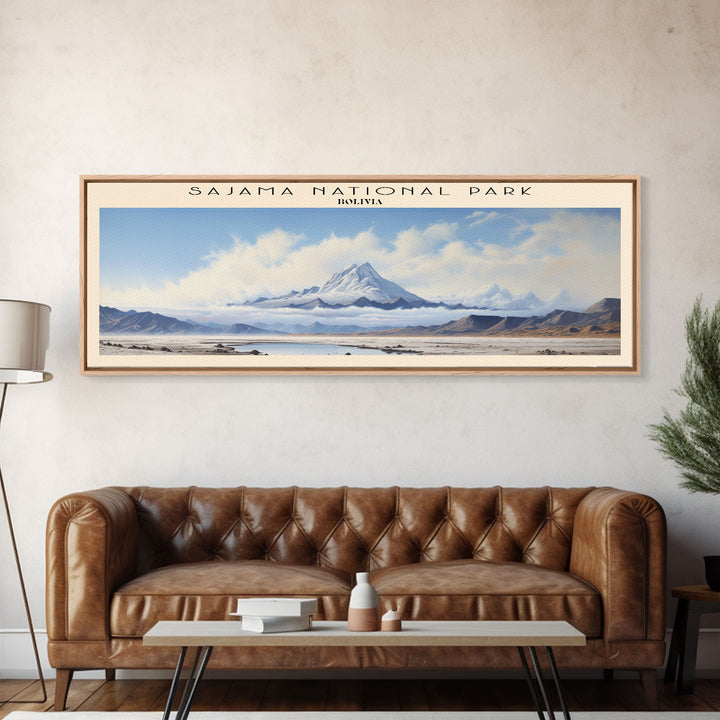 Sajama National Park Retro Style Travel Poster - Framed Canvas Print - COUNTRY Travel Decor | Vintage Style Home Decor - Travel Print - Wall Art