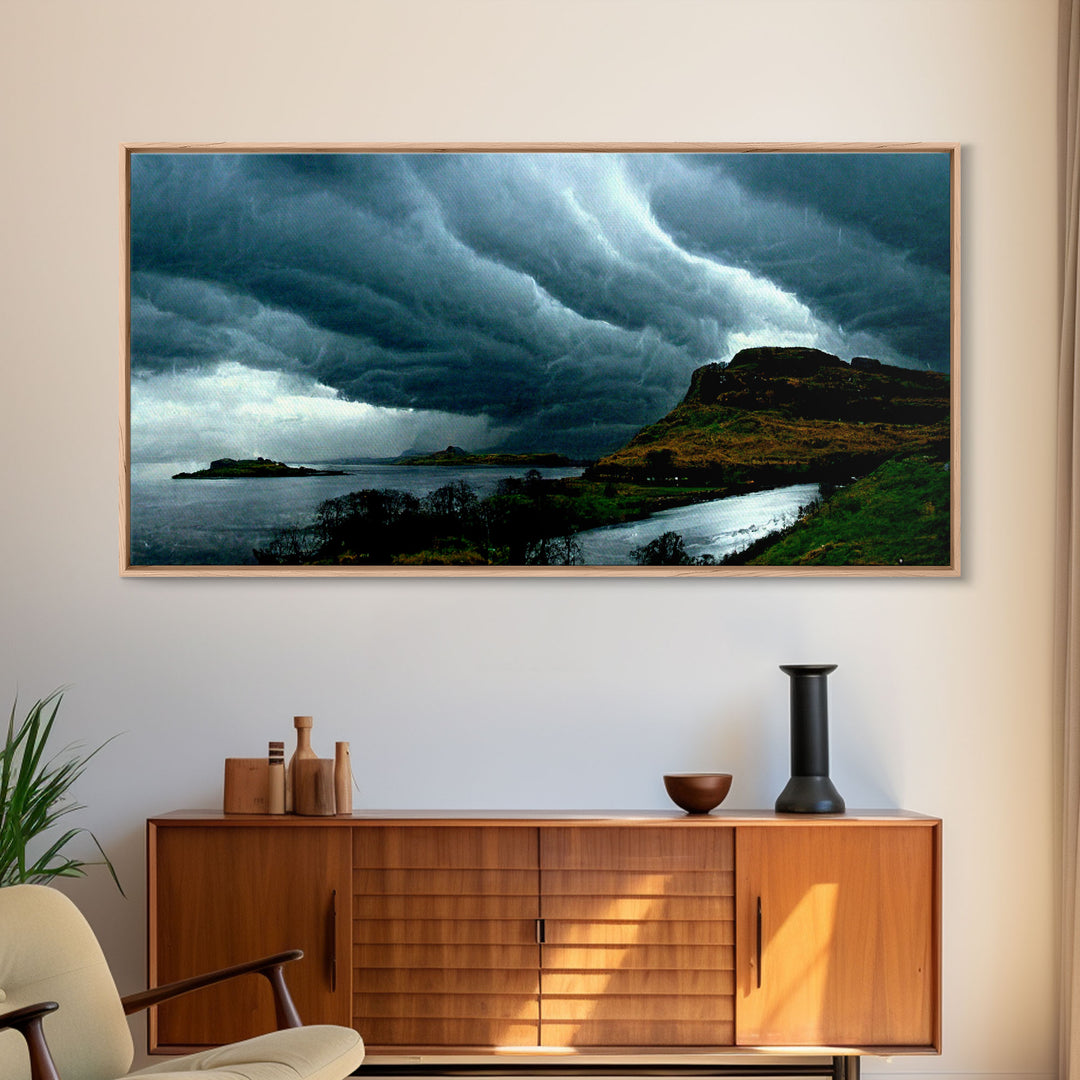 Foggy night rainstorm over the lake canvas print, nature and landscape wall art, ready to hang, cool wall art