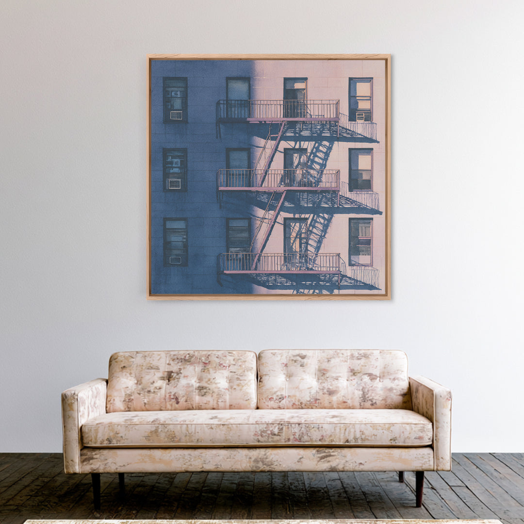 Fire Escape Silhouette Framed Canvas Print, Urban Art, African American Art, Living Room Decor, Fine Art, Urban, Gallery Decor, URB-1x1-2