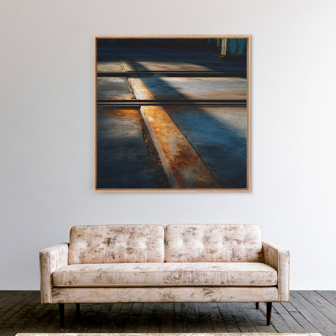 Industrial Rail Tracks Leading into City Canvas Print, Urban Art, Modern Art, Living Room Decor, Oil Painting, Urban, URB-1x1-22