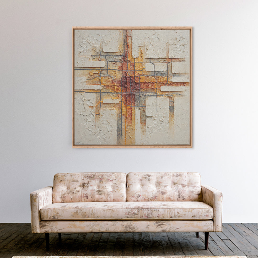 Abstract Subway Map Lines Without Labels Framed Canvas Print, Urban Art, Oil Painting, Living Room Decor, Fine Art, Urban, URB-1x1-28