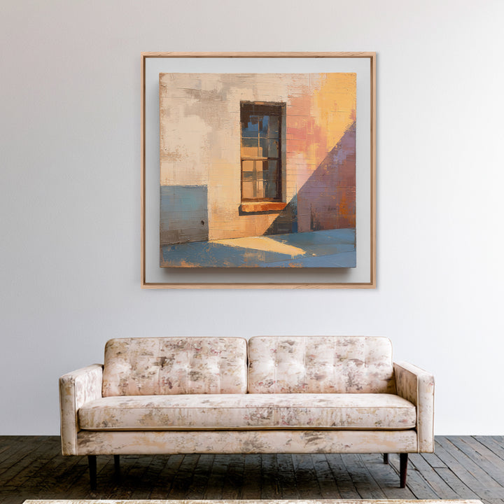 Brick Wall and Window Shadows as Geometry Framed Canvas Print, Urban Art, Fine Art Print, Living Room Decor, Fine Art, Urban, URB-1x1-29