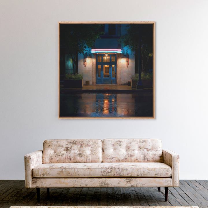 Neon Sign Glow Reflected on Black Street Canvas Print, Urban Art, Afrocentric Wall Art, Living Room Decor, Fine Art, Urban, URB-1x1-30