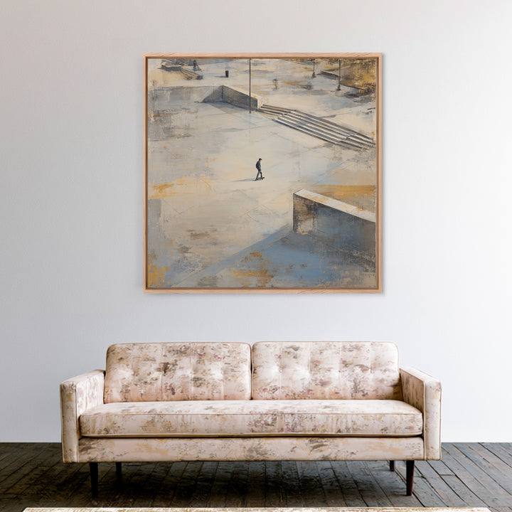 Skateboarder Crossing a Concrete Plaza Canvas Print, Urban Art, Black Wall Art, Living Room Decor, Fine Art, Urban, Queer Art, URB-1x1-31