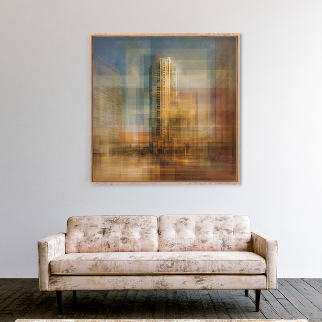 Modern Skyscraper Glass Reflections Framed Canvas Print, Urban Art, Pop Art, Living Room Decor, Fine Art, Urban, URB-1x1-38