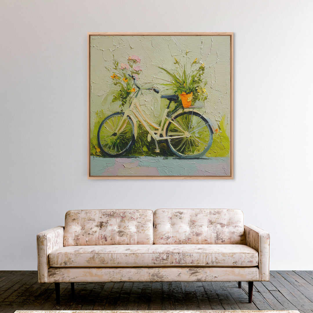 Bicycle Locked to Post Framed Canvas Print, Urban Art, African American Art, Living Room Decor, Fine Art, Urban, Gallery Decor, URB-1x1-39