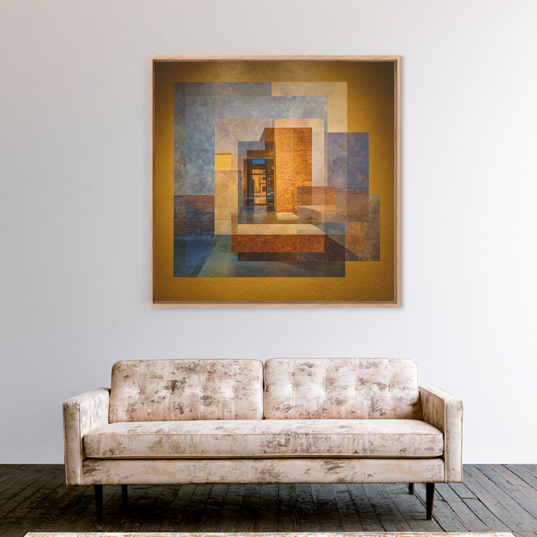 Brick Wall and Window Shadows as Geometry Framed Canvas Print, Urban Art, Fine Art Print, Living Room Decor, Fine Art, Urban, URB-1x1-53