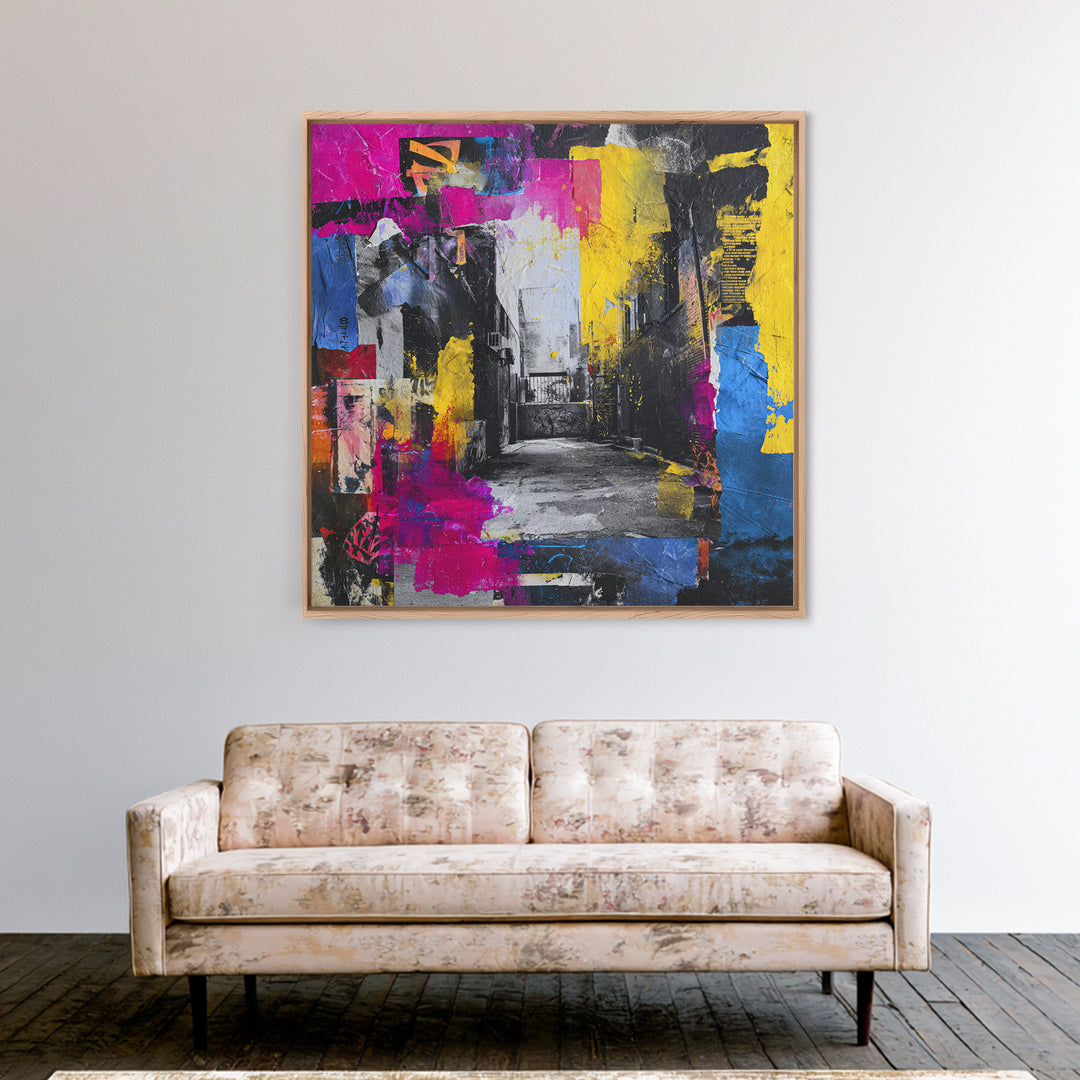 Graffiti Covered Alley Rendered as Color Collage Canvas Print, Urban Art, Queer Art, Living Room Decor, Fine Art, Urban, URB-1x1-59